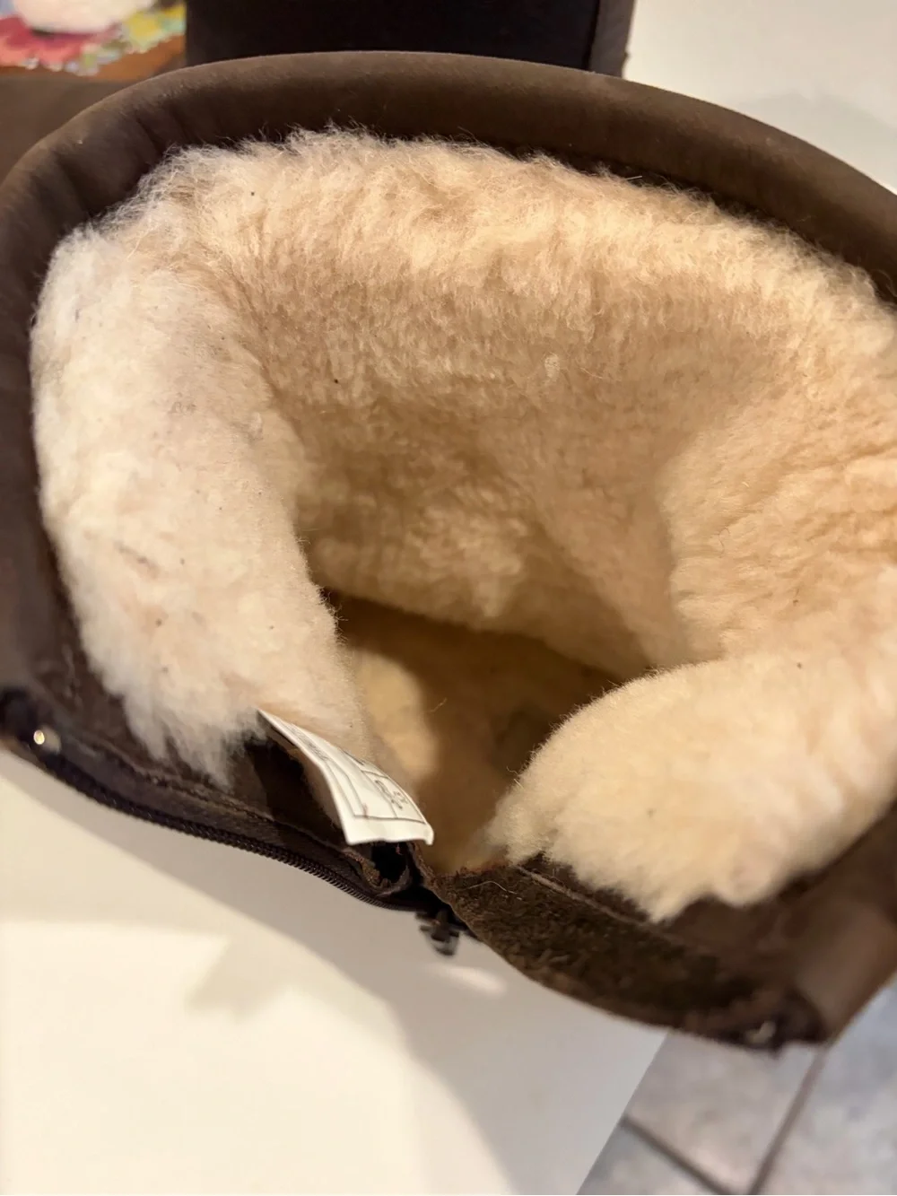 UGG Men's Dark Brown Leather and Suede Shearling Boots with Zipper